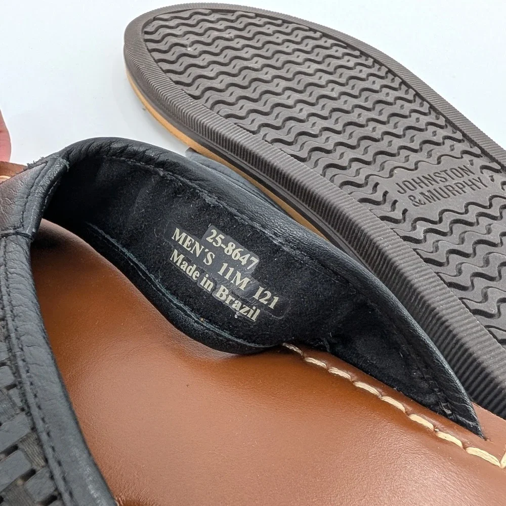NWOT Johnston & Murphy Woven Leather Flip Flop Sandals Black Tan Mens 11M - Picture 5 of 5